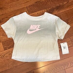 Nike White and Light Pink Logo Crop Top